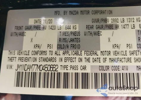 2021 Mazda Mx-5 Miata Rf Grand Touring z USA, uszkodzony, nr VIN JM1NDAM77M0450662